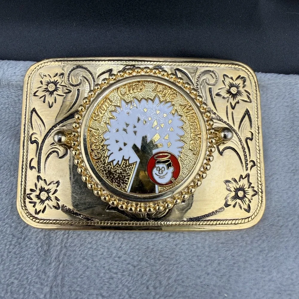 Vintage Good Sam Club Life Member Belt Buckle Enamel‎ Gold Tone